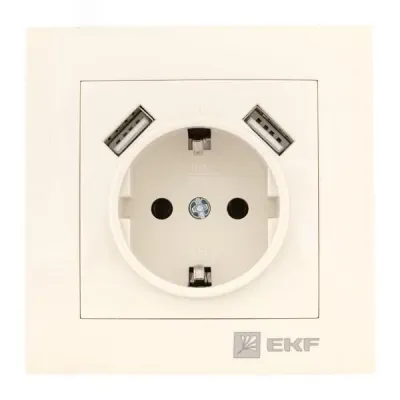 Валенсия розетка 1-местная с/з 16А кремовая с защ. штор. с 2 USB 2,1А