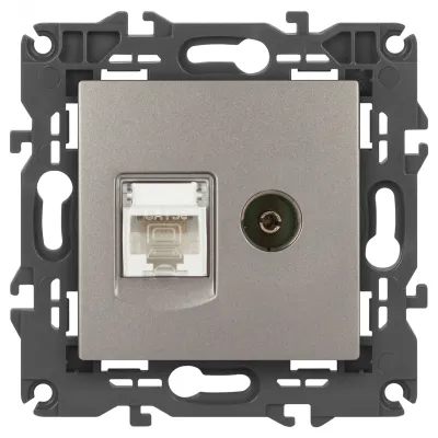 Розетка ЭРА Elegance 14-3110-16 RJ45+TV, титан