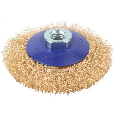 Щетка для УШМ, М14, Тарелка, латунированная витая проволока 0,3 мм, 100 мм, блистер, Profi