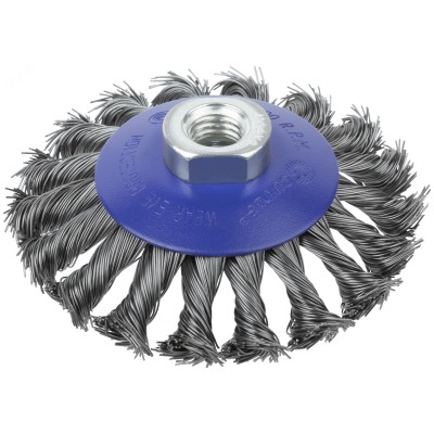 Щетка для УШМ, М14, Тарелка, крученая проволока 0,5 мм, 100 мм, блистер, Profi