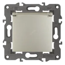 14-2103-04 ЭРА Розетка 2P+E Schuko со шторками с крышкой, 16A-250В, IP20, Эра Elegance, шампань (10/