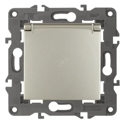 14-2103-04 ЭРА Розетка 2P+E Schuko со шторками с крышкой, 16A-250В, IP20, Эра Elegance, шампань (10/