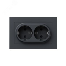 Механизм розетки двойной  16А  с заземлением  со шторками  с рамкой  графит Эпика EKF