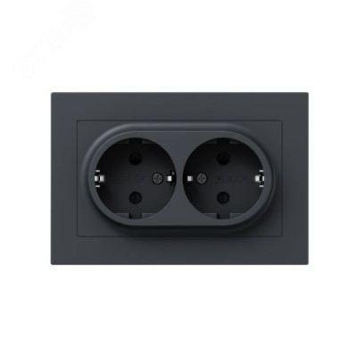 Механизм розетки двойной  16А  с заземлением  со шторками  с рамкой  графит Эпика EKF