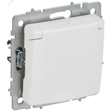 BRITE Розетка 1-местная с заземлением с защитными шторками и крышкой 16А IP20 РСбш10-3-БрАБ арктический белый IEK