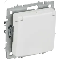 BRITE Розетка 1-местная с заземлением с защитными шторками и крышкой 16А IP20 РСбш10-3-БрАБ арктический белый IEK