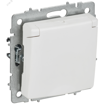 BRITE Розетка 1-местная с заземлением с защитными шторками и крышкой 16А IP20 РСбш10-3-БрАБ арктический белый IEK