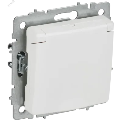 BRITE Розетка 1-местная с заземлением с защитными шторками и крышкой 16А IP20 РСбш10-3-БрАБ арктический белый IEK