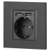 Розетка Intro Accent 6-410-07 P+E Schuko со шторками, 16А-250В + 2хUSB, IP20, СУ, графит