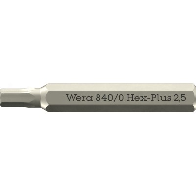 Бита с внешним шестигранником, HEX 2.5 x 30 мм, хвостовик шестигранный 5/32'' C4.0 (4 мм), 840/0 Micro Hex-Plus