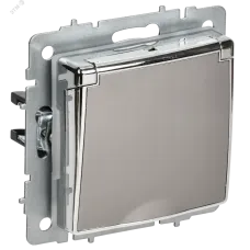 BRITE Розетка 1-местная с заземлением с защитными шторками и крышкой 16А IP44 РСбш10-3-44-БрГН металл хром/никель IEK
