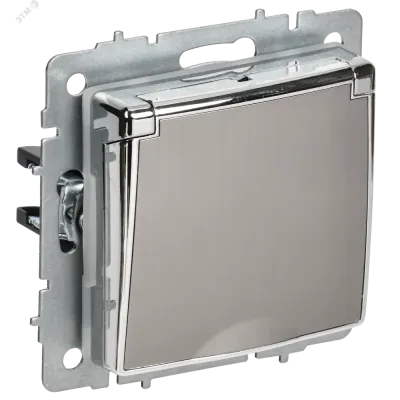 BRITE Розетка 1-местная с заземлением с защитными шторками и крышкой 16А IP44 РСбш10-3-44-БрГН металл хром/никель IEK