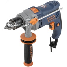 Дрель ударная 850 Вт,0-3000 об/мин,ключевой патрон 1,5-13 мм,2,4 кг,антивибрационная ручка,меалл. корпус редуктора,резиновые вставки,кор.