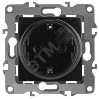12-2102-06 ЭРА Розетка 2P+E Schuko со шторками, 16A-250В, IP20, Эра12, чёрный (10/100/2800)