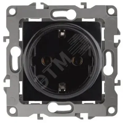 12-2102-06 ЭРА Розетка 2P+E Schuko со шторками, 16A-250В, IP20, Эра12, чёрный (10/100/2800)