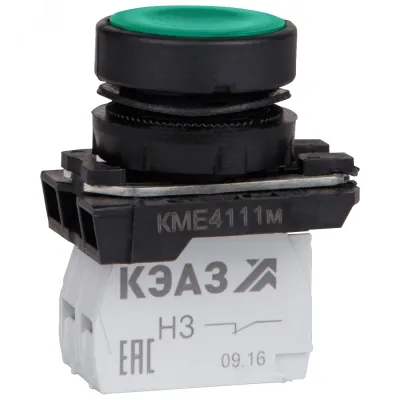 Кнопка КМЕ4111м-зеленый-1но+1нз-цилиндр-IP40