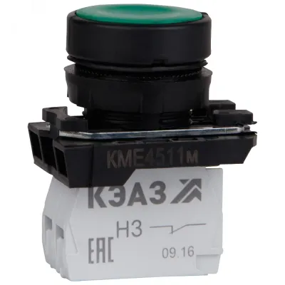 Кнопка КМЕ4511м-зеленый-1но+1нз-цилиндр-IP54