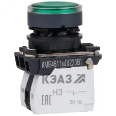 Кнопка КМЕ4522мЛ-24В-зеленый-2но+2нз-цилиндр-индикатор-IP54