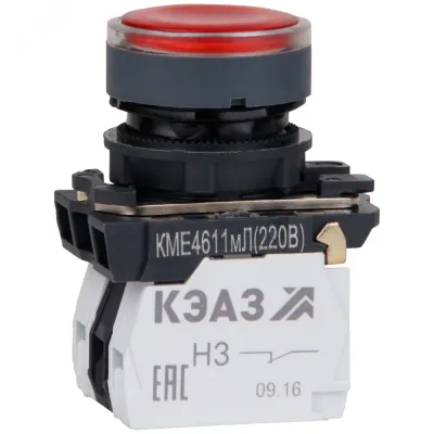 Кнопка КМЕ4611мЛ-220В-красный-1но+1нз-цилиндр-индикатор-IP65