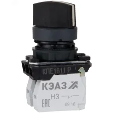 Переключатель КПЕ1611Р-черный-1но+1нз-ручка-фикс-2поз-IP65