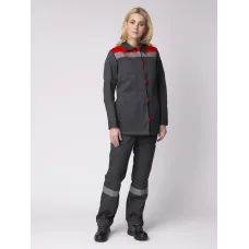 Костюм женский Весна-1 СОП NEW (ткань Смесовая,210) брюки, темно-серый красный, 60-62 182-188