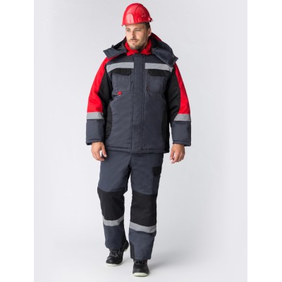 Костюм зимний Фаворит-Мега (ткань Протек,240) полукомбинезон, черный красный серый, 52-54 170-176