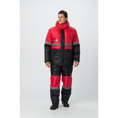 Костюм зимний Профи (ткань Оксфорд) полукомбинезон, красный черный, 60-62 170-176