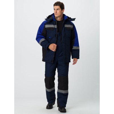 Костюм зимний Фаворит-Мега (ткань Протек,240) полукомбинезон, темно-синий, черный, васильковый, 64-66 182-188
