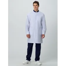 Халат мужской Симпл-001 (ткань Смесовая,120) MedLine, белый темно-синий, 44-46 170-176