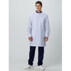 Халат мужской Симпл-001 (ткань Смесовая,120) MedLine, белый темно-синий, 56-58 170-176