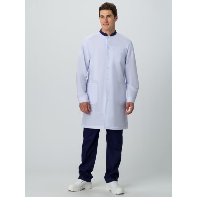 Халат мужской Симпл-001 (ткань Смесовая,120) MedLine, белый темно-синий, 56-58 170-176