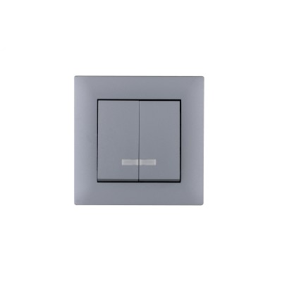 Выключатель двухклавишный с подсветкой KAREA RIZZ STAR серебро