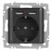 Розетка Intro Accent 6-410-07 P+E Schuko со шторками, 16А-250В + 2хUSB, IP20, СУ, графит