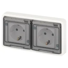 Розетка ЭРА Эксперт 11-2523-01 2х2P+E гориз. IP55, 16A-250В, СУ, белый