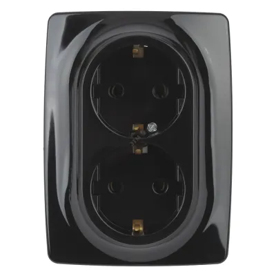12-2106-06 ЭРА Розетка 2X2P+E Schuko, 16A-250В, IP20, Эра12, чёрный (10/100/1600)