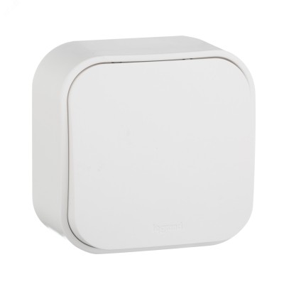 Выключатель 1-клавишный для открытой установки самовозвартный 6А безвинтовое крепление белый QUTEO