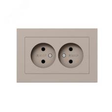 Механизм розетки двойной  16А  без заземления  без шторок  с рамкой  кремовый Эпика EKF