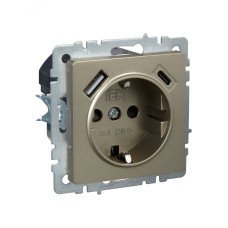 BRITE Розетка с заземлением с защитными шторками 16А с USB A+C 18Вт РЮш11-1-БрШ шампань