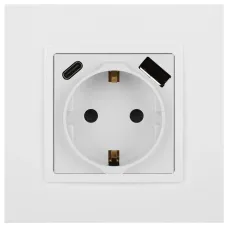 Розетка ЭРА Elegance 14-4108-01 2P+E 16A-250В со шторками с USB type-A+C 5В-3А белый