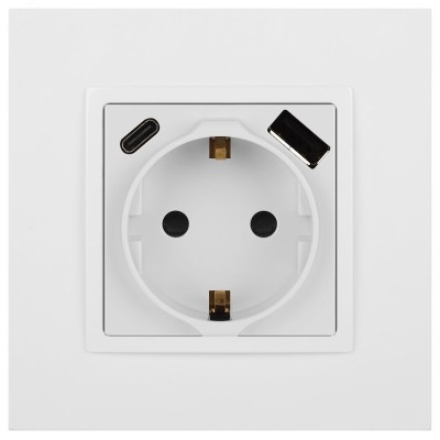 Розетка ЭРА Elegance 14-4108-01 2P+E 16A-250В со шторками с USB type-A+C 5В-3А белый