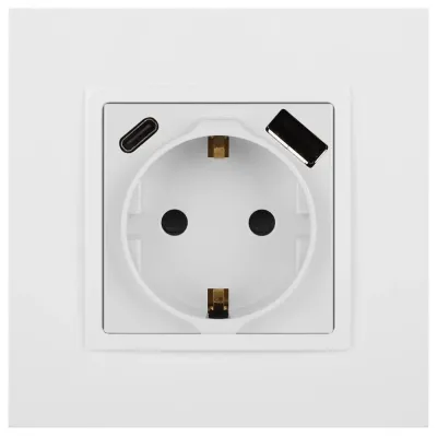 Розетка ЭРА Elegance 14-4108-01 2P+E 16A-250В со шторками с USB type-A+C 5В-3А белый