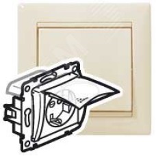 Розетка 1-местная с заземлением с защитными шторками и крышкой 16А IP44 слоновая кость VALENA DIY