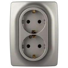 Розетка ЭРА Серия 12 12-2106-16 , 2X2P+E Schuko, 16А-250В, титан
