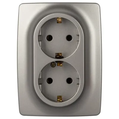 Розетка ЭРА Серия 12 12-2106-16 , 2X2P+E Schuko, 16А-250В, титан