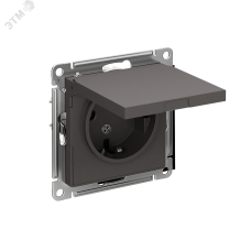 ATLASDESIGN РОЗЕТКА с заземл. со шторками с крышкой, 16А, IP20, механизм, БАЗАЛЬТ
