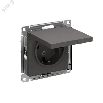 ATLASDESIGN РОЗЕТКА с заземл. со шторками с крышкой, 16А, IP20, механизм, БАЗАЛЬТ