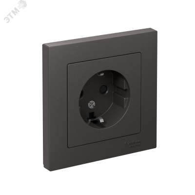 ATLASDESIGN РОЗЕТКА с заземлением со шторками, 16А, в сборе, БАЗАЛЬТ