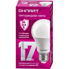 Лампа светодиодная 17 Вт OLL-A60-17-230-4K-E27 PRO 90-240В