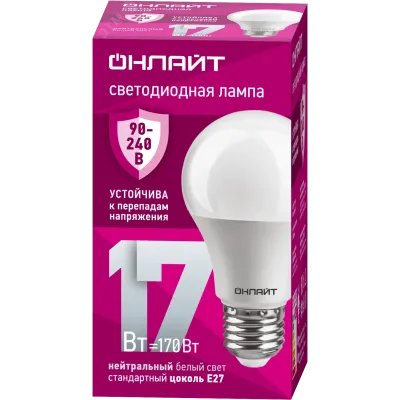 Лампа светодиодная 17 Вт OLL-A60-17-230-4K-E27 PRO 90-240В