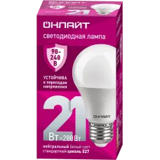Лампа светодиодная 21 Вт OLL-A60-21-230-4K-E27 PRO 90-240В